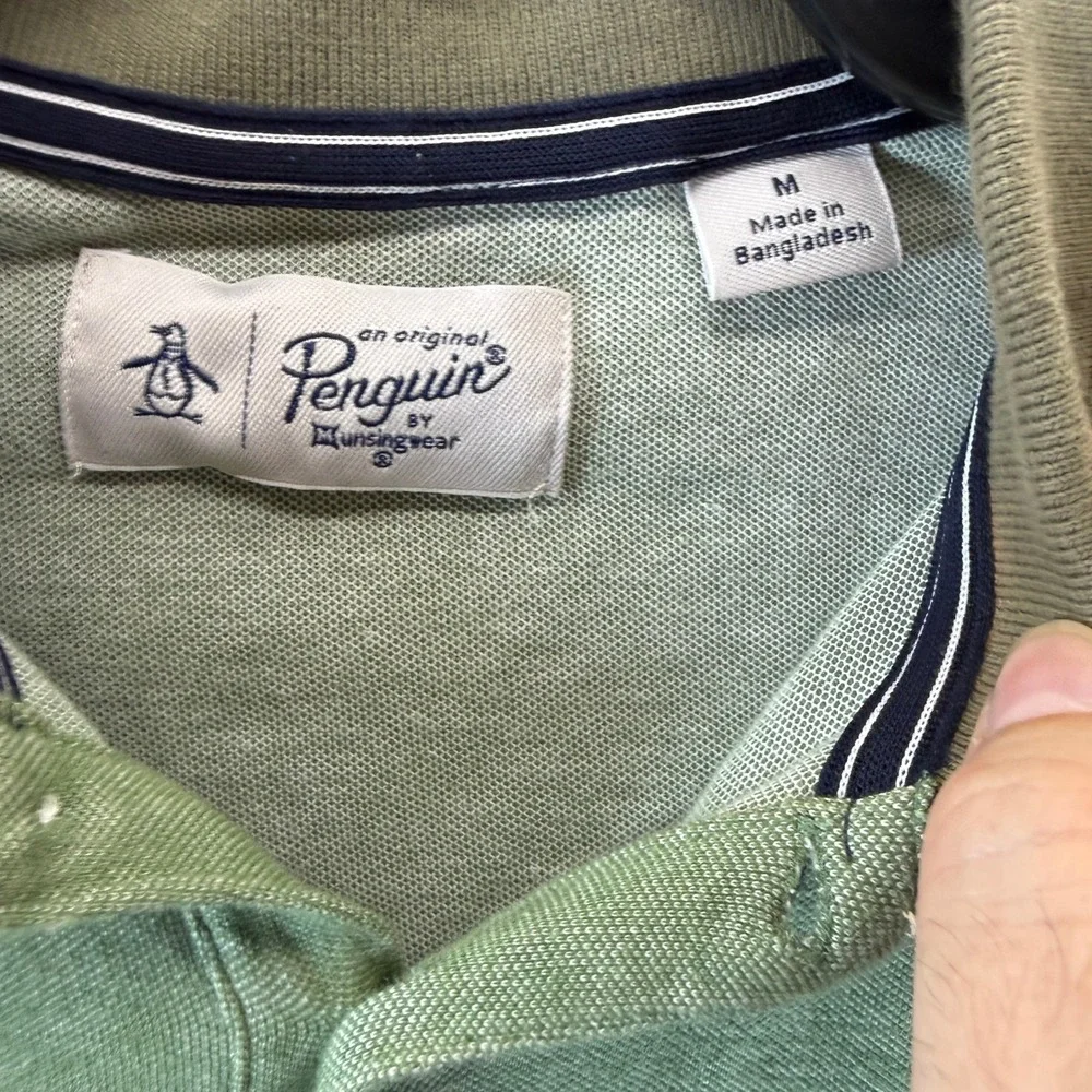 Original Penguin Mens Green Striped Short Sleeve Cotton Polo Shirt Size M
